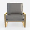 Modern Grey Leather Gold Metal Frame Armchair 3D Model Front View